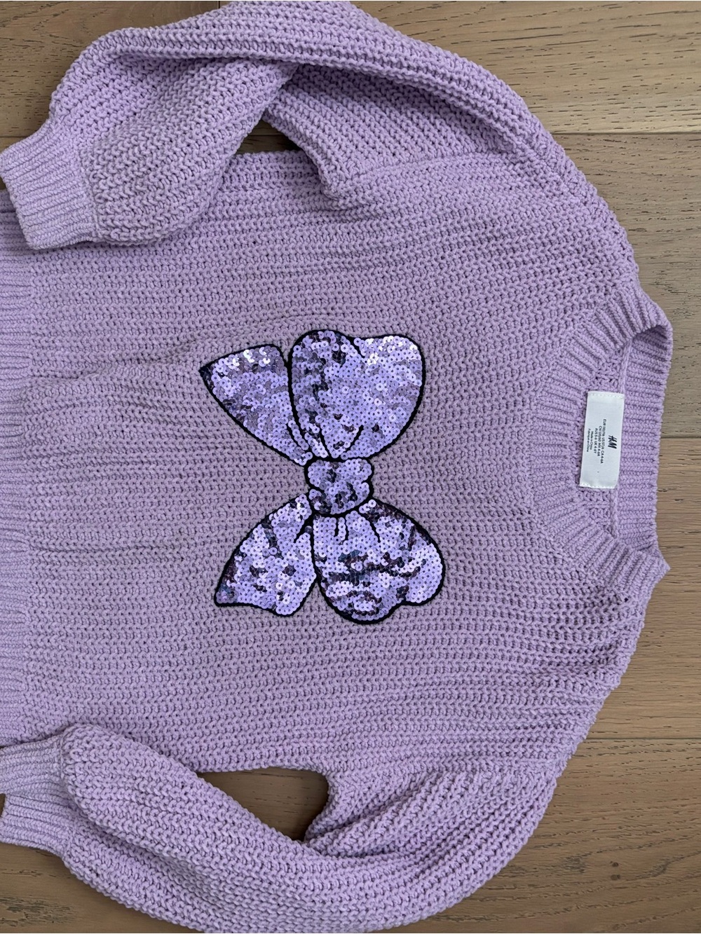 H&M Lavender Sequin Bow Crewneck Sweater Kids 4-6